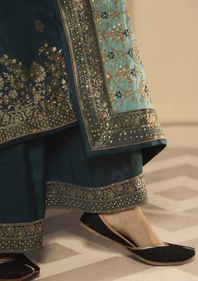 Dark-turquoise embroidered silk salwar 4