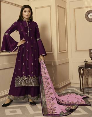 Wine embroidered silk salwar 1