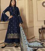 Blue embroidered silk salwar