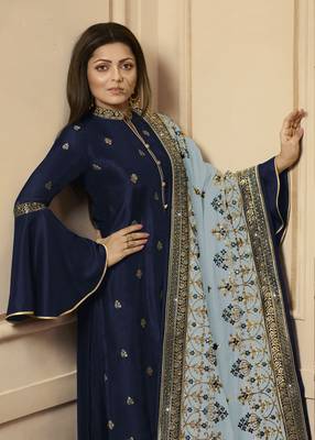 Blue embroidered silk salwar 2