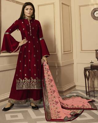 Maroon embroidered silk salwar 1