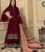Maroon embroidered silk salwar