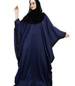Justkartit Navy Blue Color Casual Wear Plain Free Size Nida Abaya With Lace Work And Hijab