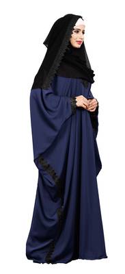 Justkartit Navy Blue Color Casual Wear Plain Free Size Nida Abaya With Lace Work And Hijab 3