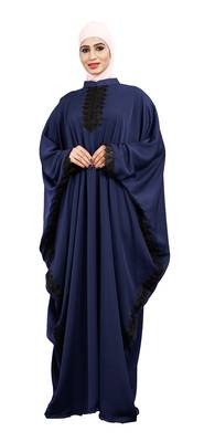 Justkartit Navy Blue Color Casual Wear Plain Free Size Nida Abaya With Lace Work And Hijab 5