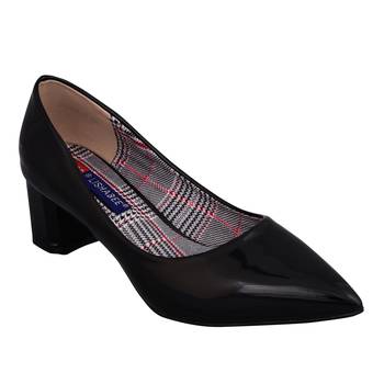 Women pink  colored block heel slip on pumps 1
