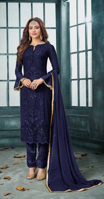Blue embroidered faux georgette salwar 1