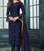 Blue embroidered faux georgette salwar