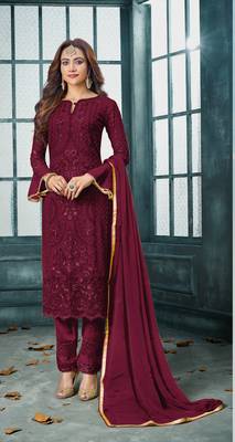 Maroon embroidered faux georgette salwar 1