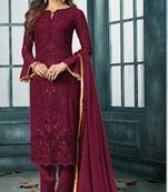 Maroon embroidered faux georgette salwar