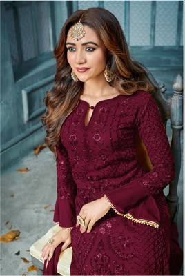 Maroon embroidered faux georgette salwar 2