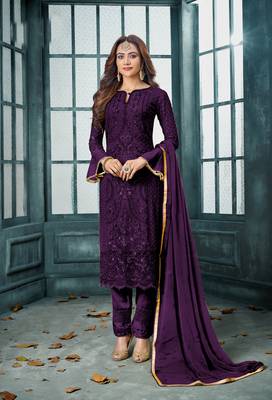 Purple embroidered faux georgette salwar 1