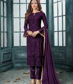 Purple embroidered faux georgette salwar