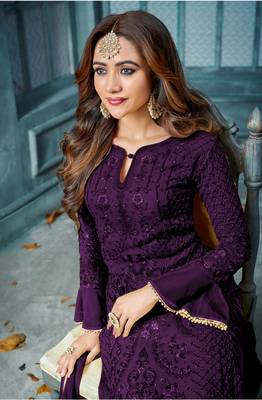 Purple embroidered faux georgette salwar 2