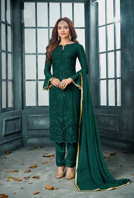 Green embroidered faux georgette salwar 1