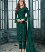 Green embroidered faux georgette salwar