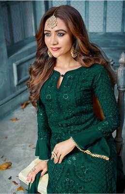 Green embroidered faux georgette salwar 2
