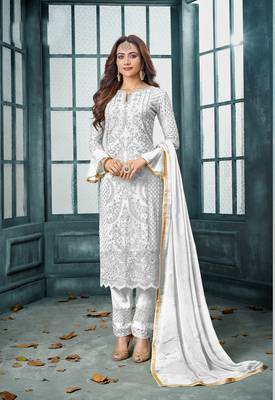 White embroidered faux georgette salwar 1