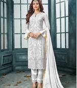 White embroidered faux georgette salwar