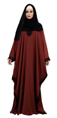 Justkartit Peach Color Islamic Long Free Size Nida Abaya With Lace Work And Dupatta 2