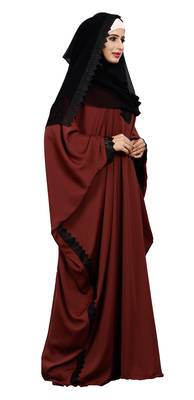 Justkartit Peach Color Islamic Long Free Size Nida Abaya With Lace Work And Dupatta 3