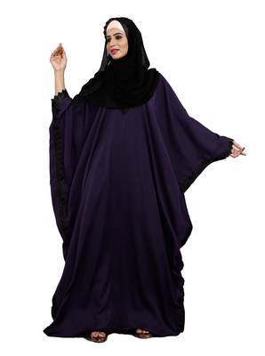 Justkartit Purple Color Plain Free Size Nida Abaya With Lace Work & Hijab 1