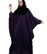 Justkartit Purple Color Plain Free Size Nida Abaya With Lace Work & Hijab