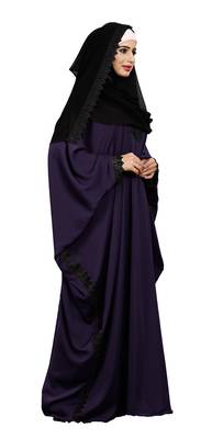 Justkartit Purple Color Plain Free Size Nida Abaya With Lace Work & Hijab 2