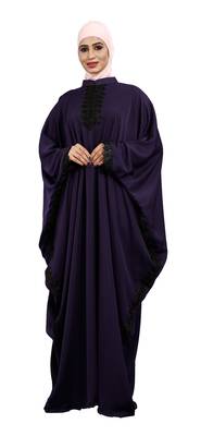 Justkartit Purple Color Plain Free Size Nida Abaya With Lace Work & Hijab 3
