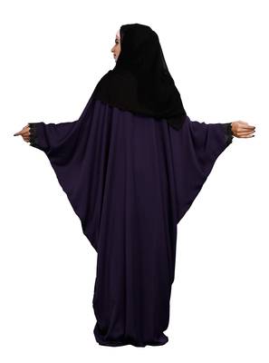 Justkartit Purple Color Plain Free Size Nida Abaya With Lace Work & Hijab 4