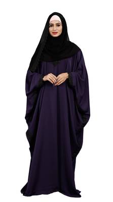 Justkartit Purple Color Plain Free Size Nida Abaya With Lace Work & Hijab 5