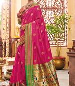 Pink woven paithani silk saree with blouse