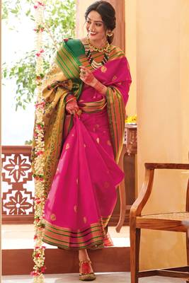 Pink woven paithani silk saree with blouse 2