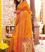 Yellow woven paithani silk saree with blouse