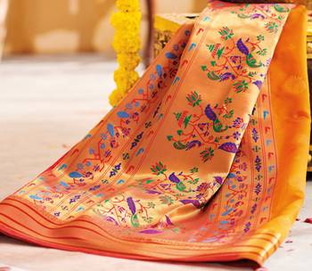 Yellow woven paithani silk saree with blouse 2