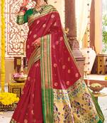 Red woven paithani silk saree with blouse