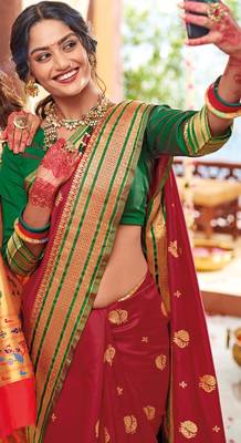 Red woven paithani silk saree with blouse 2