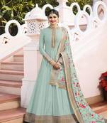 Light-teal embroidered silk salwar
