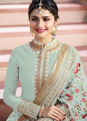 Light-teal embroidered silk salwar 2