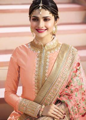 Peach embroidered silk salwar 2