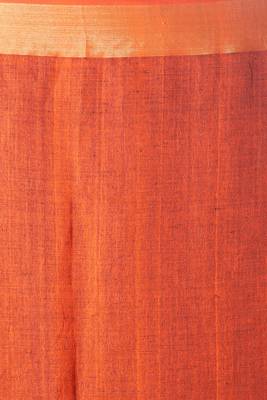 Navy Blue Pure Linen Saree With Orange Pallu And Zari Border 4