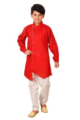 fourfolds boy's red kurta and pyjama set 1