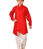 fourfolds boy's red kurta and pyjama set