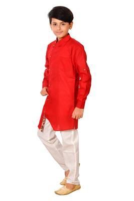 fourfolds boy's red kurta and pyjama set 2
