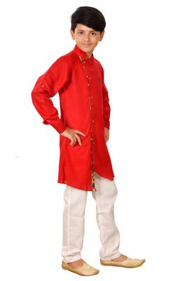 fourfolds boy's red kurta and pyjama set 3