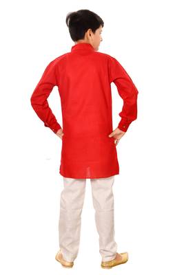 fourfolds boy's red kurta and pyjama set 4