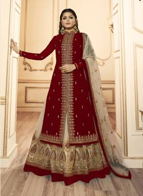Red embroidered faux georgette salwar 1