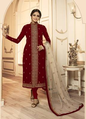Red embroidered faux georgette salwar 2