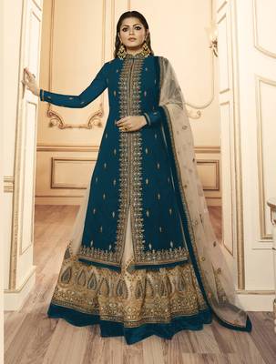 Teal embroidered faux georgette salwar 1