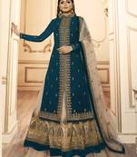 Teal embroidered faux georgette salwar